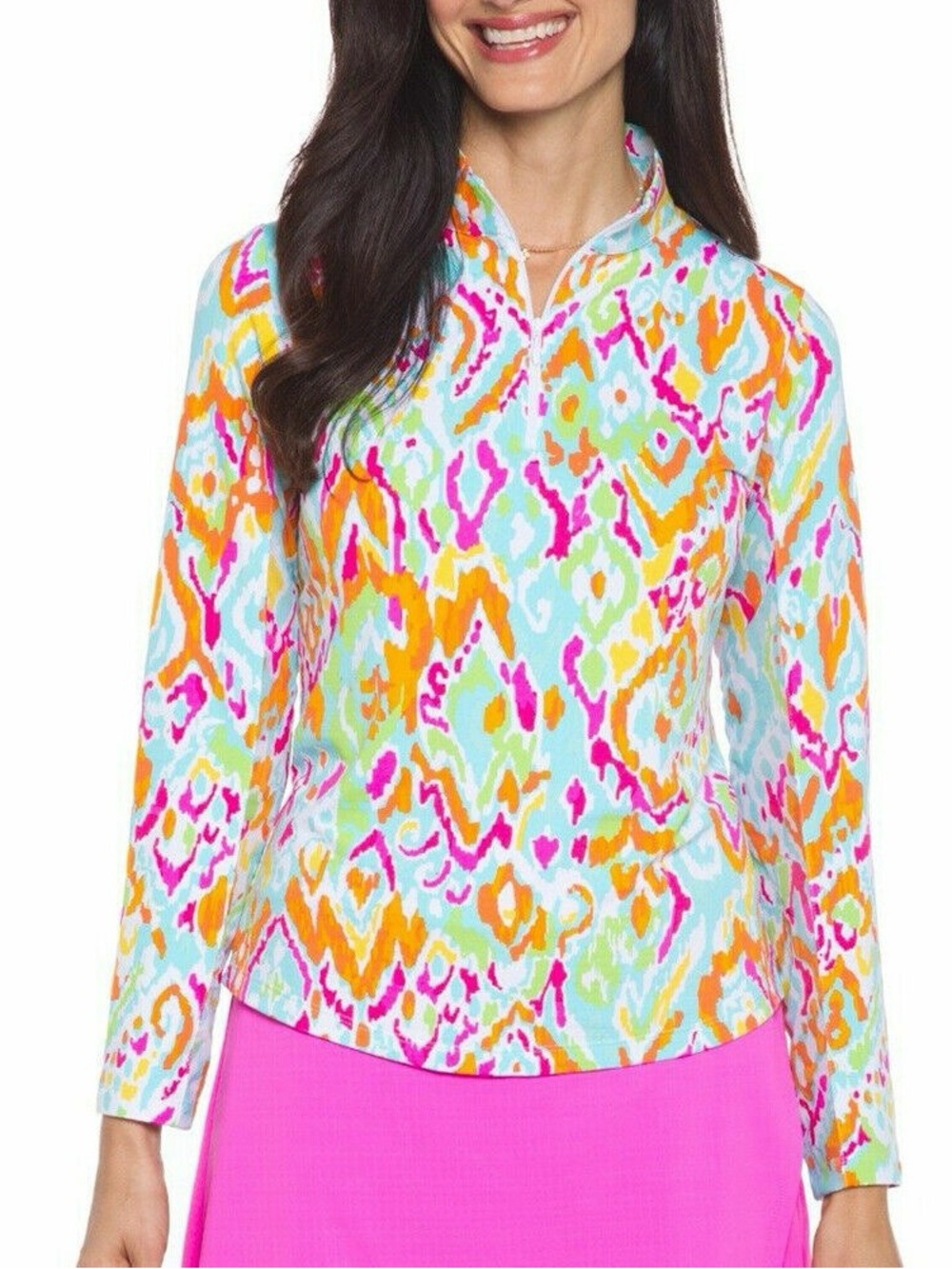 IBKUL Tillie Seafoam Multi Long Sleeve Quarter Zip Golf Shirt Women Size L